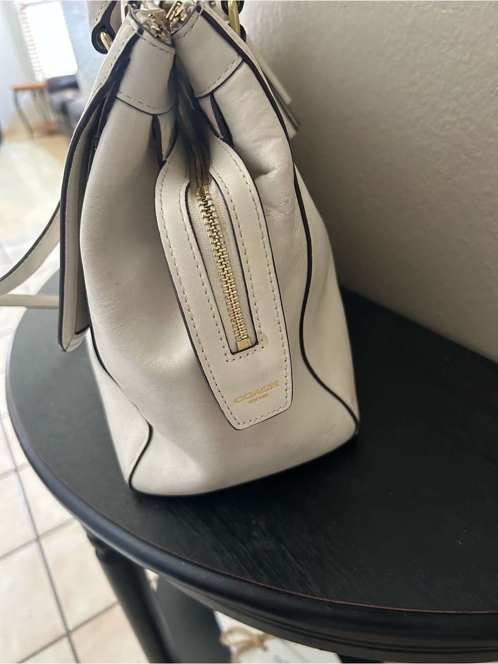 Coach Cream Leather Satchel with Tassels and Gold Hardware - Picture 12 of 16